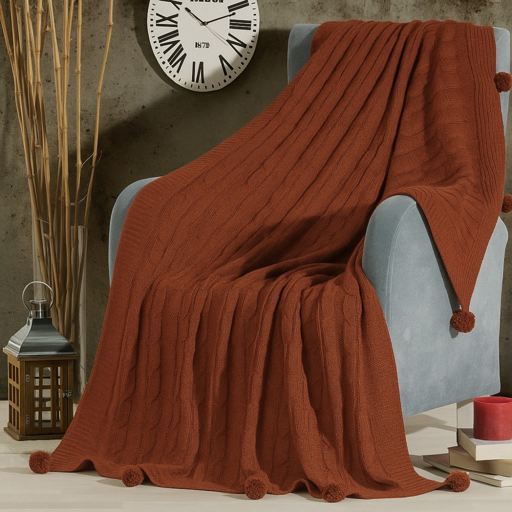 Πλεκτή Υπέρδιπλη κουβέρτα - ριχτάρι (150x210cm) KNT-28TC - κεραμιδί