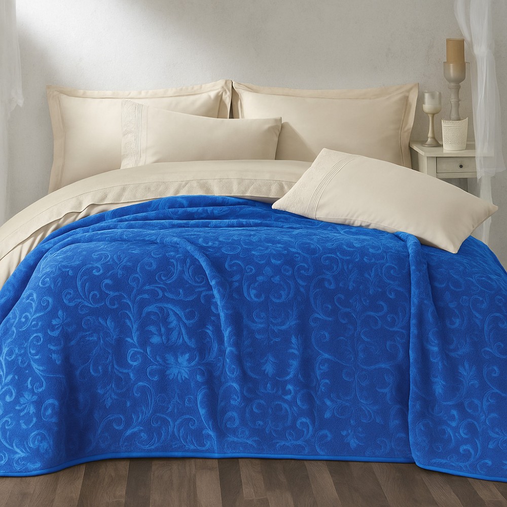 Υπέρδιπλη Κουβέρτα τύπου βελουτέ Floral Μπλέ B896-BLU 220x240cm Υπέρδιπλη Κουβέρτα τύπου βελουτέ Floral Μπλέ B896-BLU 220x240cm