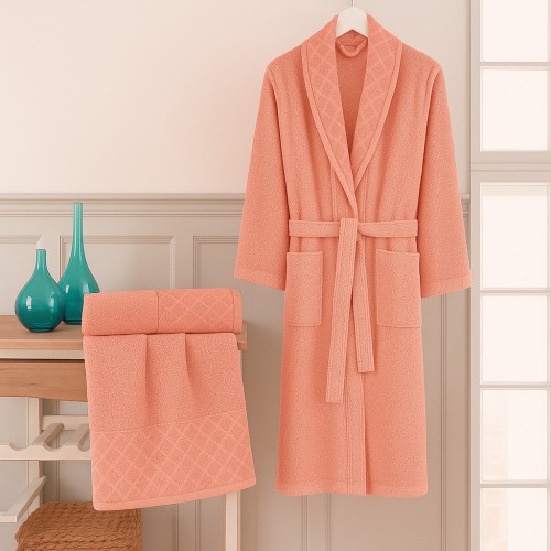 Σετ Μπουρνούζι 3τμχ Βαμβακερό onesize Ροδακινί BOX100-PP-SET