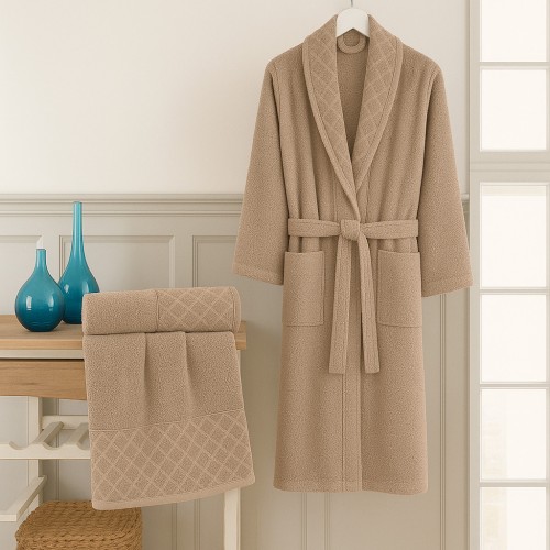 Σετ Μπουρνούζι 3τμχ Βαμβακερό onesize Μπεζ BOX100-BG-SET