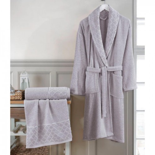 Σετ Μπουρνούζι 3τμχ Βαμβακερό onesize Γκρι BOX100-GR-SET