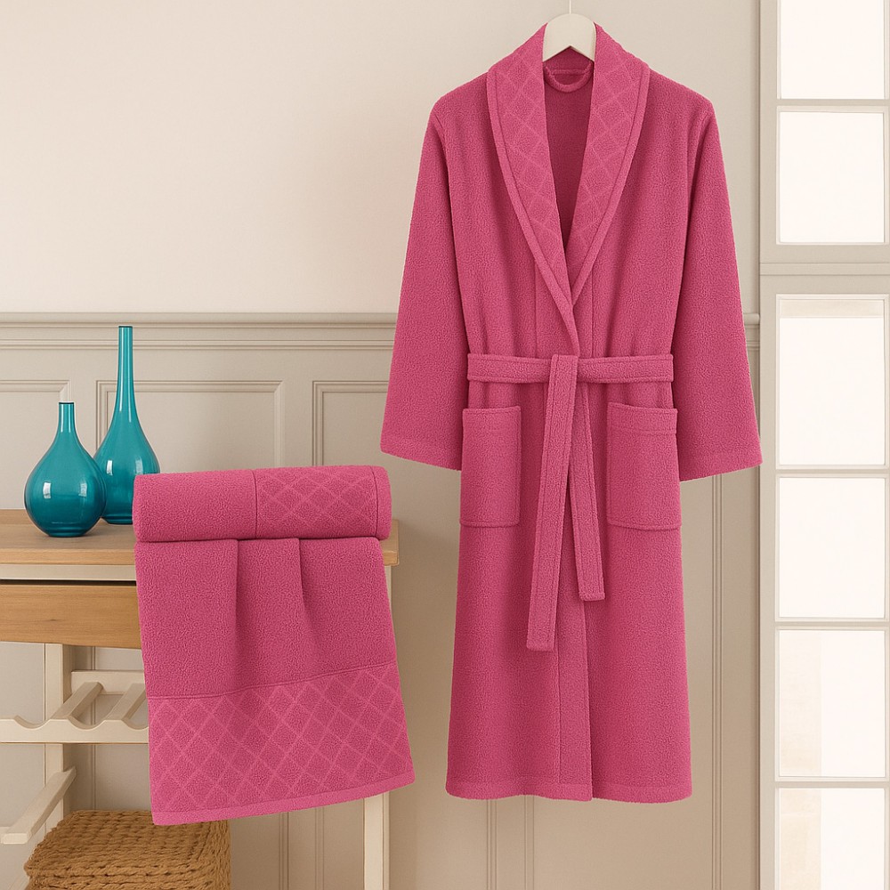 Σετ Μπουρνούζι 3τμχ Βαμβακερό onesize Φούξια BOX100-PN-SET