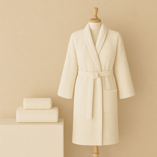 Σετ Μπουρνούζι 3τμχ Βαμβακερό με σχέδιο onesize Ιβουάρ BOX200-IV-SET