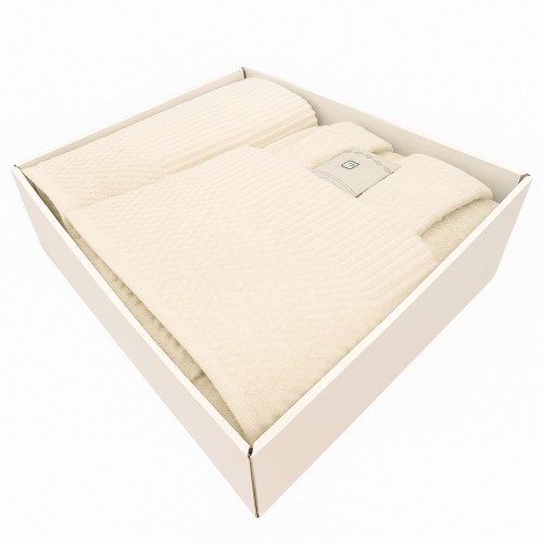 Σετ Μπουρνούζι 3τμχ Βαμβακερό με σχέδιο onesize Ιβουάρ BOX200-IV-SET