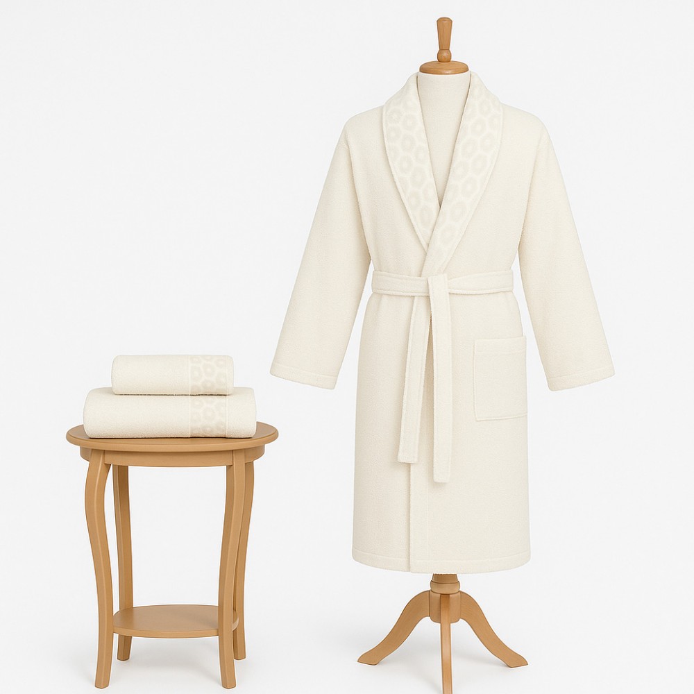 Σετ Μπουρνούζι 3τμχ Βαμβακερό με σχέδιο onesize Ιβουάρ BOX300-IV-SET