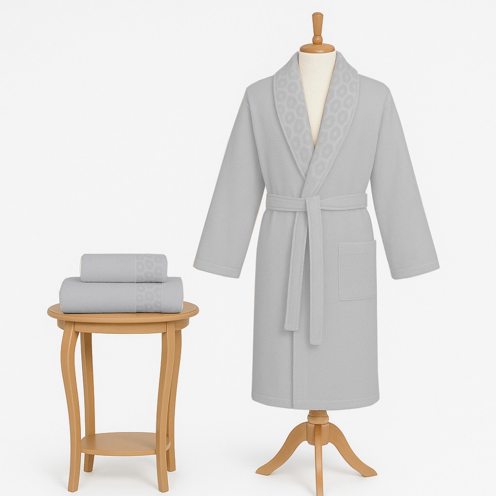 Σετ Μπουρνούζι 3τμχ Βαμβακερό με σχέδιο onesize Γκρι ανοιχτό BOX300-LGR-SET