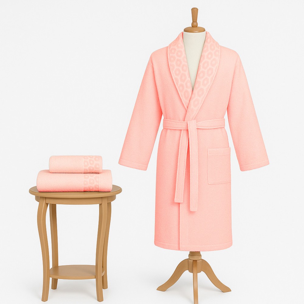 Σετ Μπουρνούζι 3τμχ Βαμβακερό με σχέδιο onesize Ροδακινί BOX300-PP-SET Σετ Μπουρνούζι 3τμχ Βαμβακερό με σχέδιο onesize Ροδακινί BOX300-PP-SET