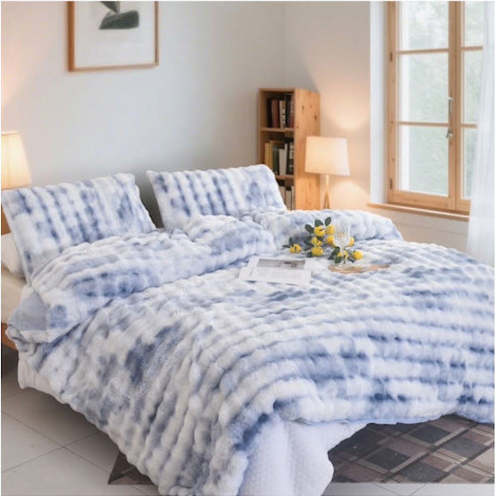 Μονή Σετ Έξυπνη Παπλωματοθήκη γούνινη Rabbit Fur Bubble (2τμχ) 160x220cm DCS-100-BLU Γαλάζιο