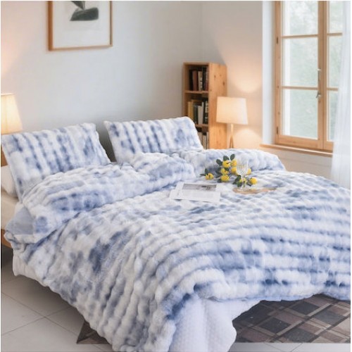 Μονή Σετ Έξυπνη Παπλωματοθήκη γούνινη Rabbit Fur Bubble (2τμχ) 160x220cm DCS-100-BLU Γαλάζιο