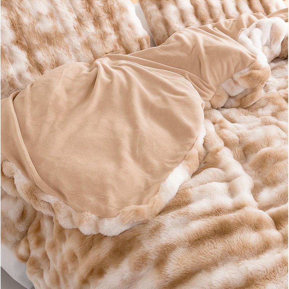 Υπέρδιπλη Σετ Έξυπνη Παπλωματοθήκη γούνινη Rabbit Fur Bubble (3τμχ) 220x240cm DCS-200-CRM Καραμέλα