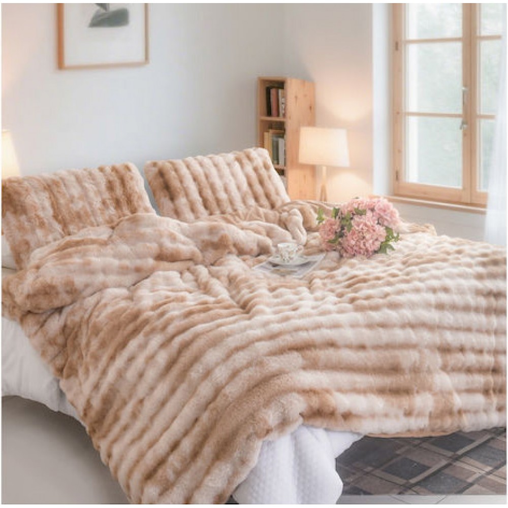 Υπέρδιπλη Σετ Έξυπνη Παπλωματοθήκη γούνινη Rabbit Fur Bubble (3τμχ) 220x240cm DCS-200-CRM Καραμέλα