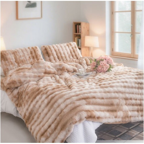 Υπέρδιπλη Σετ Έξυπνη Παπλωματοθήκη γούνινη Rabbit Fur Bubble (3τμχ) 220x240cm DCS-200-CRM Καραμέλα