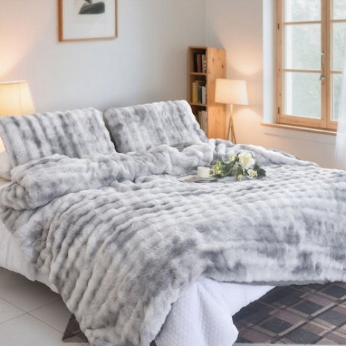 Υπέρδιπλη Σετ Έξυπνη Παπλωματοθήκη γούνινη Rabbit Fur Bubble (3τμχ) 220x240cm DCS-200-GR Γκρι