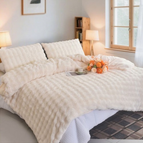 Μονή Σετ Έξυπνη Παπλωματοθήκη γούνινη Rabbit Fur Bubble (2τμχ) 160x220cm DCS-100-IV Ιβουάρ