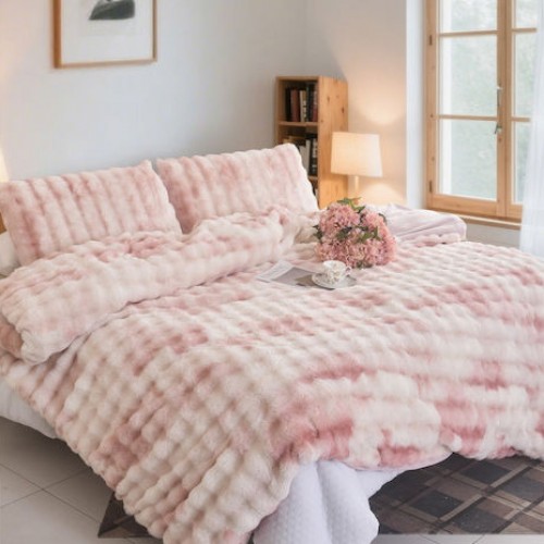 Υπέρδιπλη Σετ Έξυπνη Παπλωματοθήκη γούνινη Rabbit Fur Bubble (3τμχ) 220x240cm DCS-200-PN Ροζ