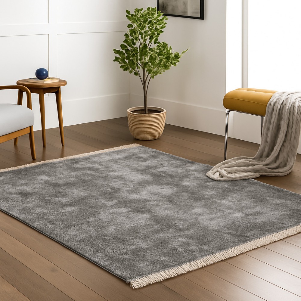 Γούνινο Χαλί Deluxe Μονόχρωμο με Κρόσσι PST003-ANT-200 γκρι σκούρο 200x270cm