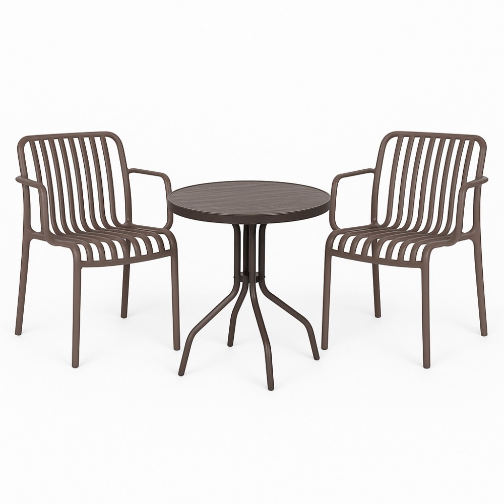 Set (3pcs) Table with 2 Chairs 60x60x70 Everest GRD543-RETZO-BR Brown Set (3pcs) Table with 2 Chairs 60x60x70 Everest GRD543-RETZO-BR Brown
