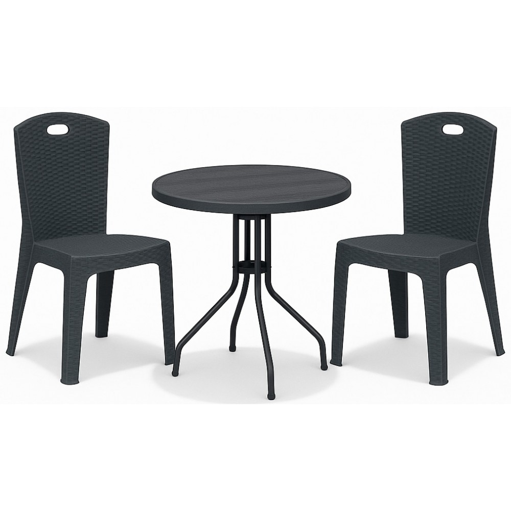 Set (3pcs) Table with 2 Chairs 60x60x70 Paris GRDPARIS-RETZO-ANT Anthracite