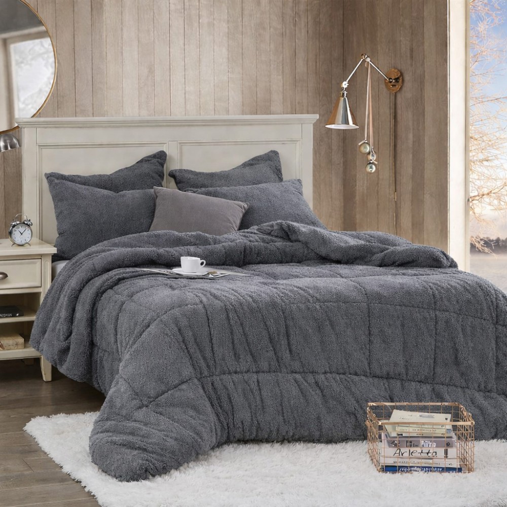 Υπέρδιπλο Κουβερτοπάπλωμα Flannel Plush Διπλής όψης 220x240 Q418-ANT Ανθρακί