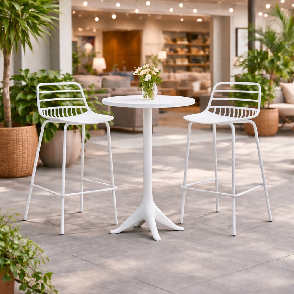 Σετ (3τμχ) Τραπέζι με 2 Καρέκλες Στρογγυλό 60×60×110cm Vivian GRD536-2235-WH Λευκό