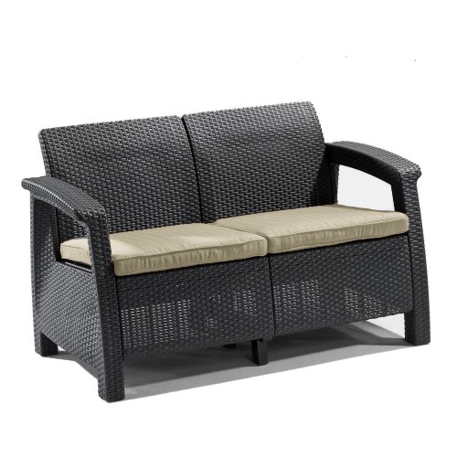 Διθέσιος καναπές κήπου Corfu Rattan Μαύρο -μπεζ GSF-1-2S22-BLBG Διθέσιος καναπές κήπου Corfu Rattan Μαύρο -μπεζ GSF-1-2S22-BLBG