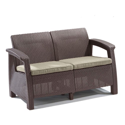 Διθέσιος καναπές κήπου Corfu Rattan Καφέ-μπεζ GSF-1-2S22-BRBG