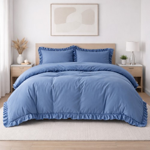 Σετ Υπέρδιπλη Παπλωματοθήκη 200x220cm με Βολάν Kokosh Μπλε (6 Τεμ)  KOKOSH-BLU