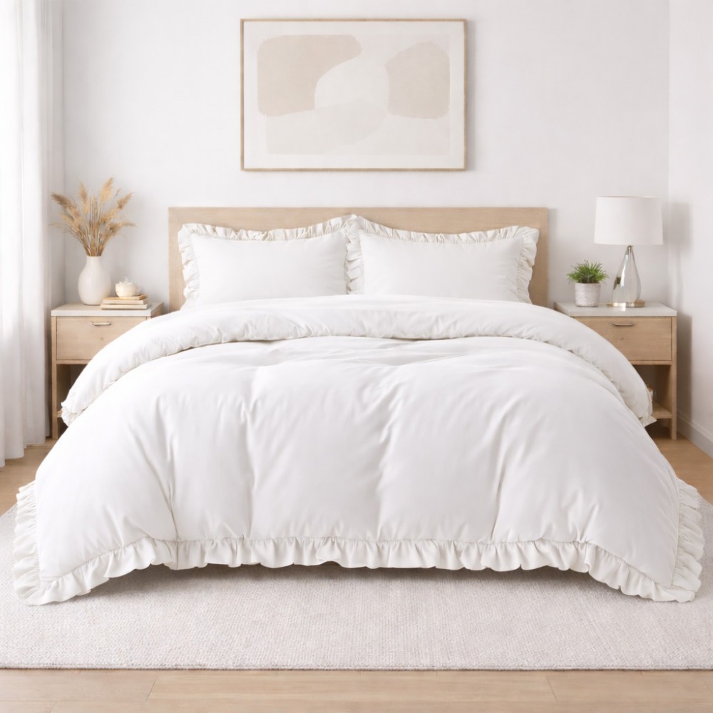 Σετ Υπέρδιπλη Παπλωματοθήκη 200x220cm με Βολάν Kokosh Ιβουάρ (6 Τεμ) KOKOSH-IV