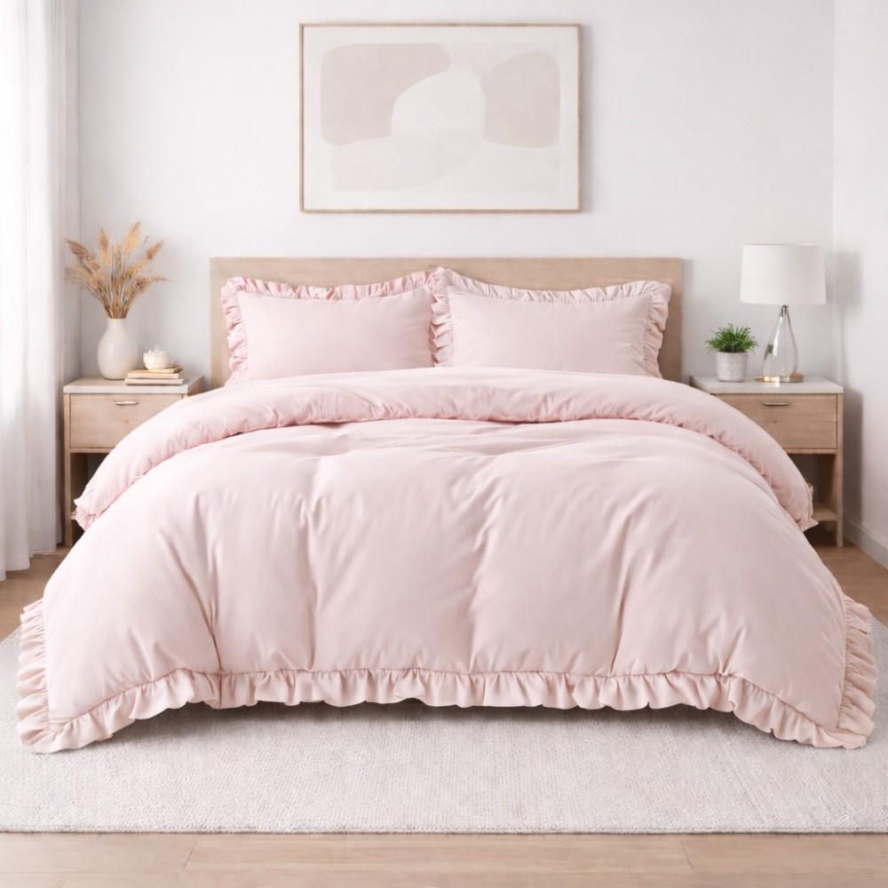 Σετ Υπέρδιπλη Παπλωματοθήκη 200x220cm με Βολάν Kokosh Πούδρα (6 Τεμ) KOKOSH-PP