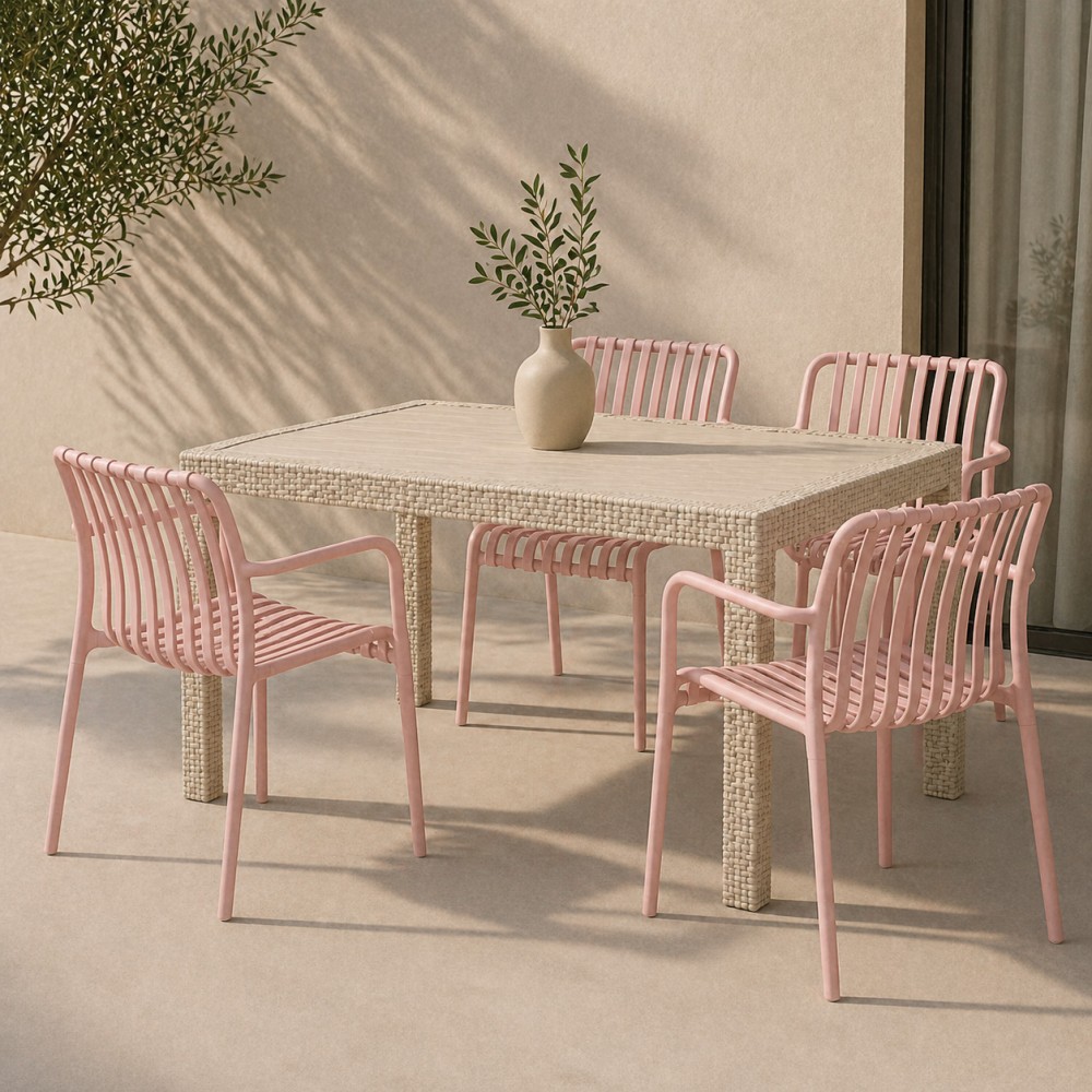Σετ (5τμχ) Τραπεζαρία κήπου και Βεράντας Moda (120x70x75) GRD549-120-5-BGPN Μπεζ - Ροζ