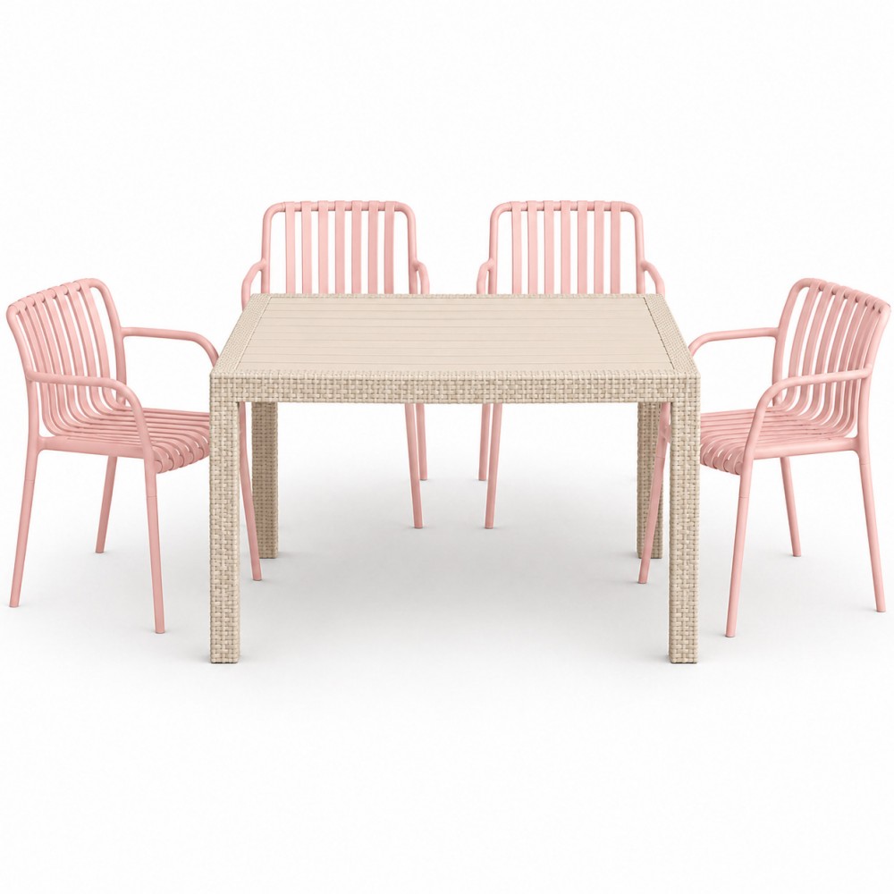 Σετ (5τμχ) Τραπεζαρία κήπου και Βεράντας Moda (120x70x75) GRD549-120-5-BGPN Μπεζ - Ροζ