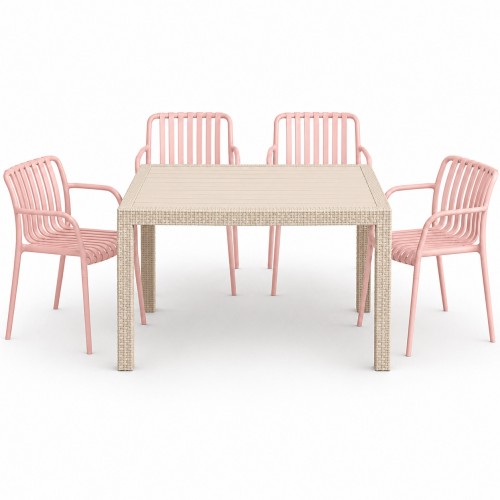 Σετ (5τμχ) Τραπεζαρία κήπου και Βεράντας Moda (120x70x75) GRD549-120-5-BGPN Μπεζ - Ροζ
