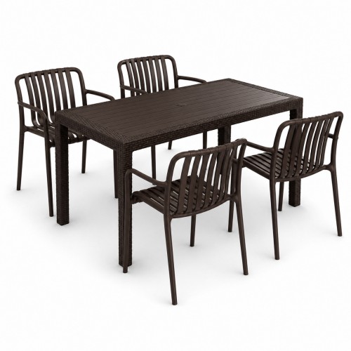 Σετ (5τμχ) Τραπεζαρία κήπου και Βεράντας Moda (120x70x75) GRD549-120-5-BR Καφέ 