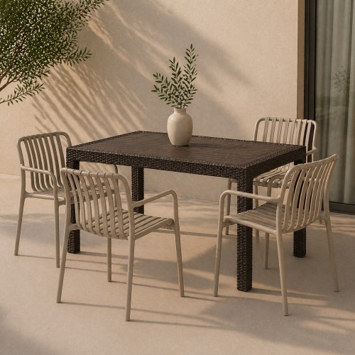 Σετ (5τμχ) Τραπεζαρία κήπου και Βεράντας Moda (120x70x75) GRD549-120-5-BRVZ Καφέ-Βιζον 
