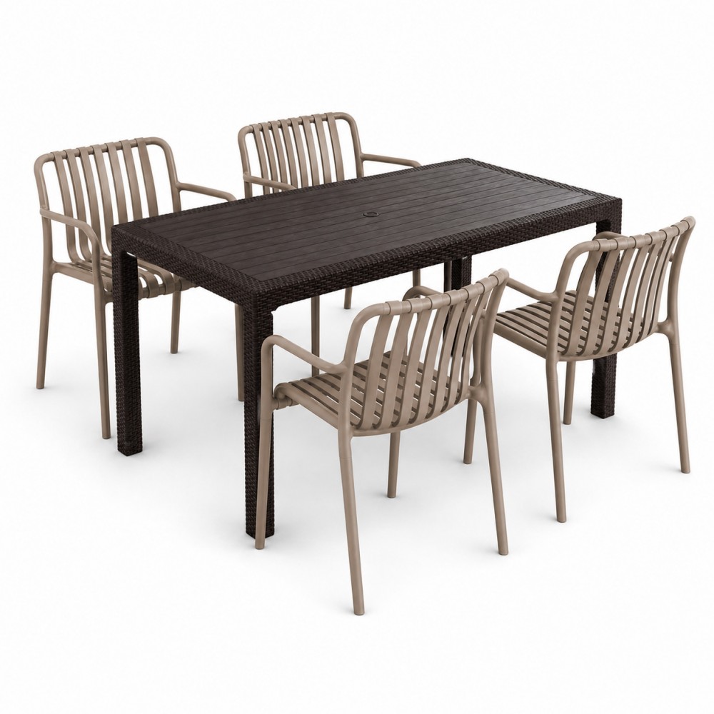 Σετ (5τμχ) Τραπεζαρία κήπου και Βεράντας Moda (120x70x75) GRD549-120-5-BRVZ Καφέ-Βιζον 