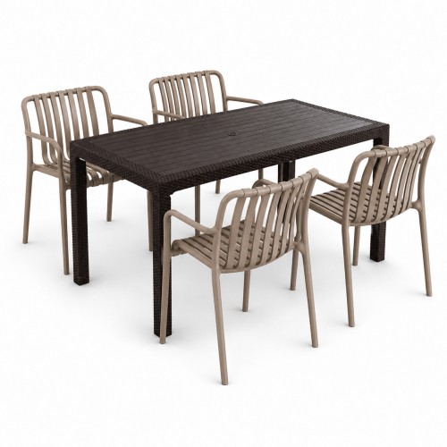 Σετ (5τμχ) Τραπεζαρία κήπου και Βεράντας Moda (120x70x75) GRD549-120-5-BRVZ Καφέ-Βιζον 