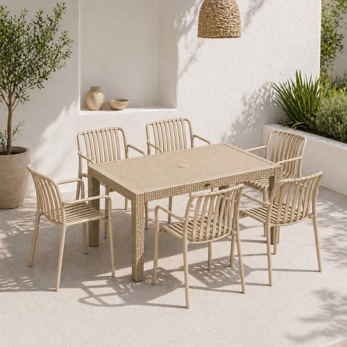 Σετ (7τμχ) Τραπεζαρία Κήπου και Βεράντας Moda (150x90x75) GRD549-150-7-BG Μπεζ