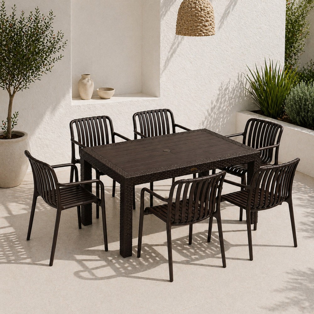 Σετ (7τμχ) Τραπεζαρία Κήπου και Βεράντας Moda (150x90x75) GRD549-150-7-BR Καφέ