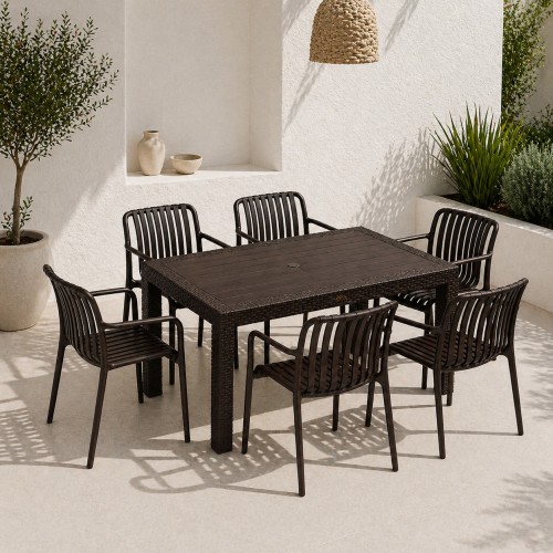 Σετ (7τμχ) Τραπεζαρία Κήπου και Βεράντας Moda (150x90x75) GRD549-150-7-BR Καφέ