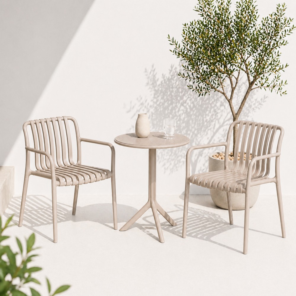 Σετ (3τμχ) Τραπέζι με 2 Καρέκλες Στρογγυλό 60x60x75 Moda GRD549-ROUND-BG Μπέζ