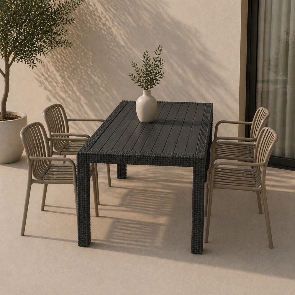 Σετ (5τμχ) Τραπεζαρία κήπου και Βεράντας Moda (120x70x75) GRD549-120-5-ANTVZ Ανθρακί-Βιζον