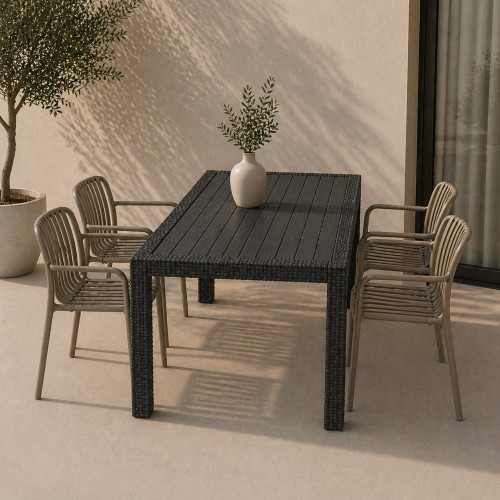 Σετ (5τμχ) Τραπεζαρία κήπου και Βεράντας Moda (120x70x75) GRD549-120-5-ANTVZ Ανθρακί-Βιζον