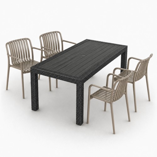 Σετ (5τμχ) Τραπεζαρία κήπου και Βεράντας Moda (120x70x75) GRD549-120-5-ANTVZ Ανθρακί-Βιζον