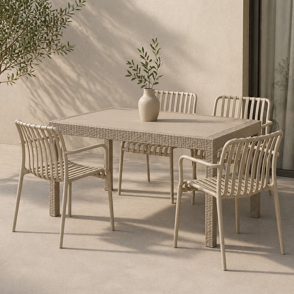 Σετ (5τμχ) Τραπεζαρία κήπου και Βεράντας Moda (120x70x75) GRD549-120-5-BG Μπεζ