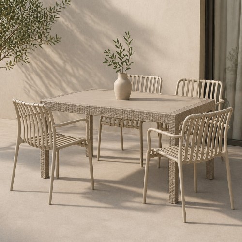 Σετ (5τμχ) Τραπεζαρία κήπου και Βεράντας Moda (120x70x75) GRD549-120-5-BG Μπεζ
