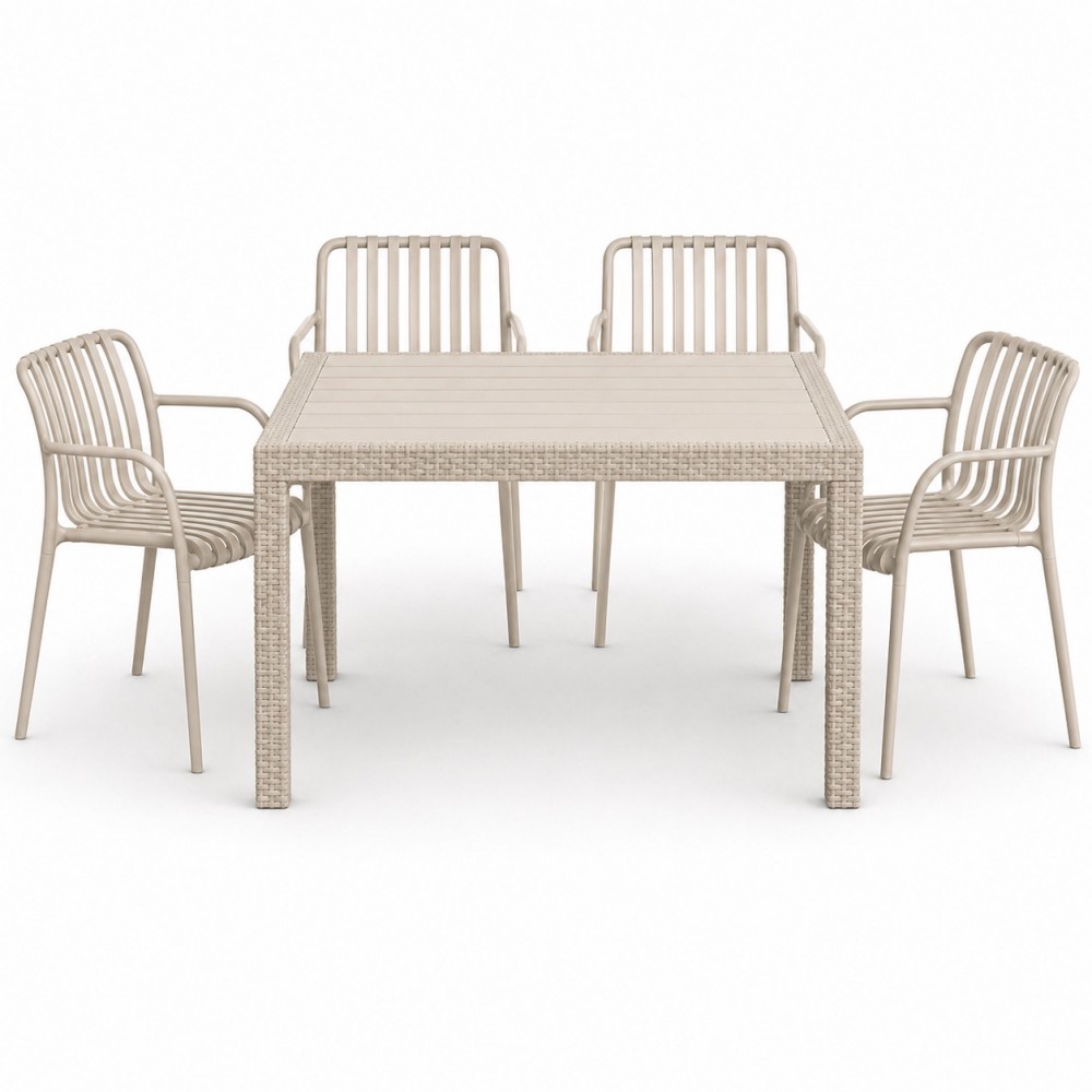 Σετ (5τμχ) Τραπεζαρία κήπου και Βεράντας Moda (120x70x75) GRD549-120-5-BG Μπεζ