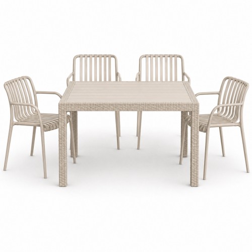 Σετ (5τμχ) Τραπεζαρία κήπου και Βεράντας Moda (120x70x75) GRD549-120-5-BG Μπεζ