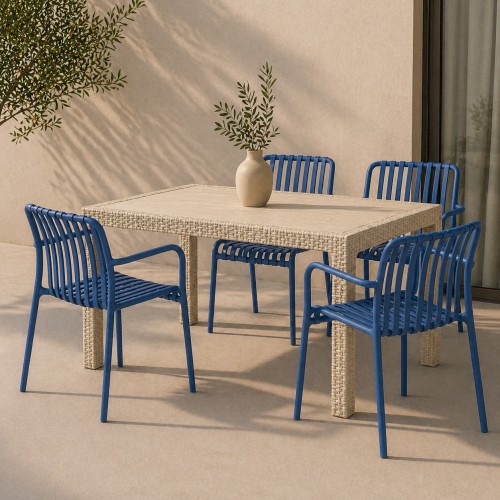 Σετ (5τμχ) Τραπεζαρία κήπου και Βεράντας Moda (120x70x75) GRD549-120-5-BGBLU Μπεζ-Μπλε