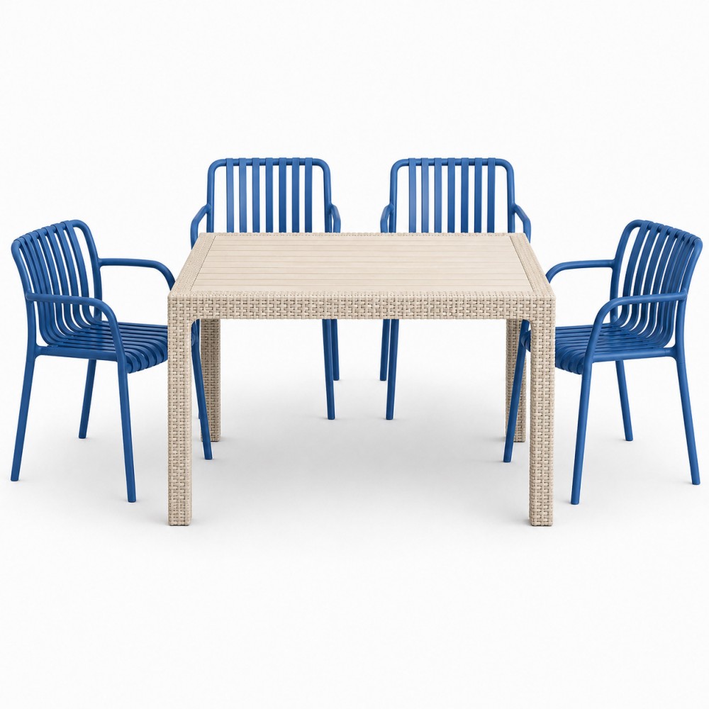 Σετ (5τμχ) Τραπεζαρία κήπου και Βεράντας Moda (120x70x75) GRD549-120-5-BGBLU Μπεζ-Μπλε