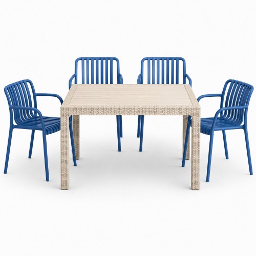 Σετ (5τμχ) Τραπεζαρία κήπου και Βεράντας Moda (120x70x75) GRD549-120-5-BGBLU Μπεζ-Μπλε